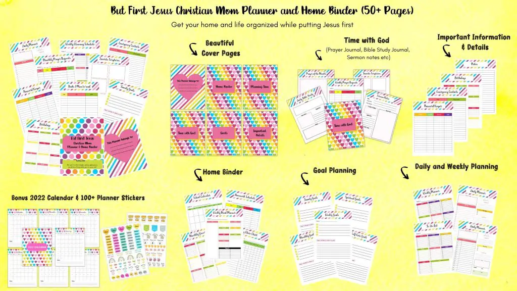 Rainbow Christian Mom Planner with 2022 Calendar and Planner stickers