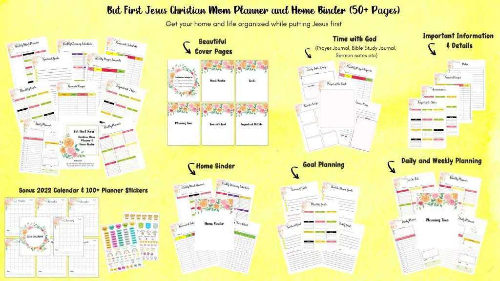 Christian Mom Planner with 2022 Calendar and Planner stickers